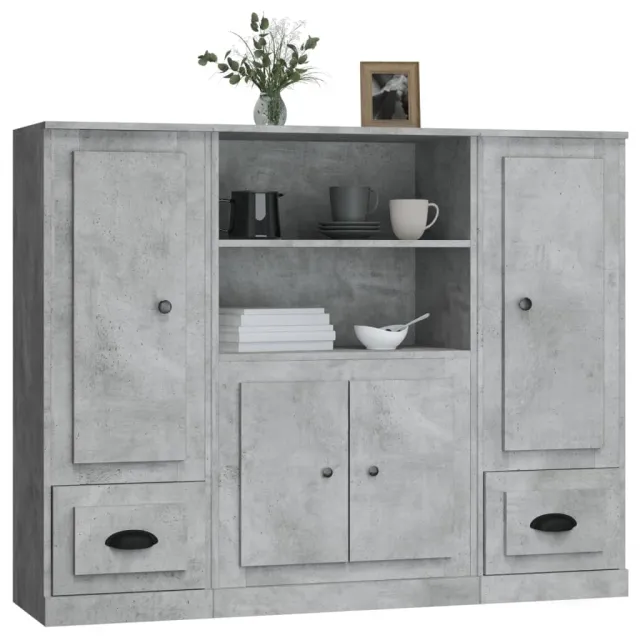 Buffets 3 pcs gris béton bois d'ingénierie