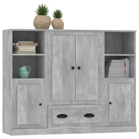 Buffets 3 pcs gris béton bois d'ingénierie