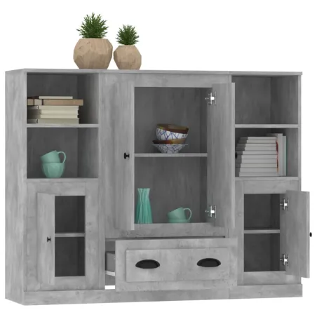 Buffets 3 pcs gris béton bois d'ingénierie