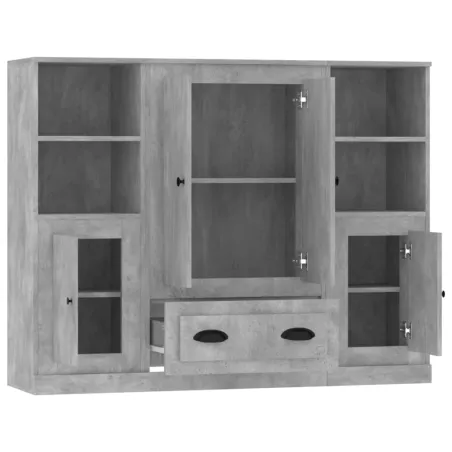 Buffets 3 pcs gris béton bois d'ingénierie