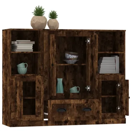 Buffets 3 pcs chêne fumé bois d'ingénierie