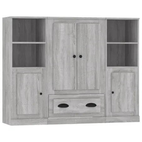 Buffets 3 pcs sonoma gris bois d'ingénierie