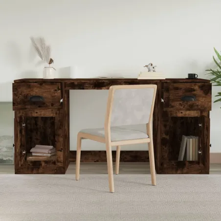 Bureau avec armoire chêne fumé bois d'ingénierie