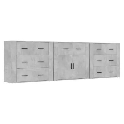 Buffets 3 pcs gris béton bois d'ingénierie 2