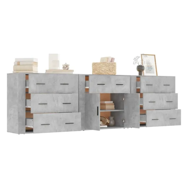 Buffets 3 pcs gris béton bois d'ingénierie
