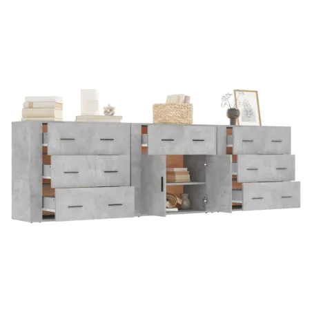 Buffets 3 pcs gris béton bois d'ingénierie