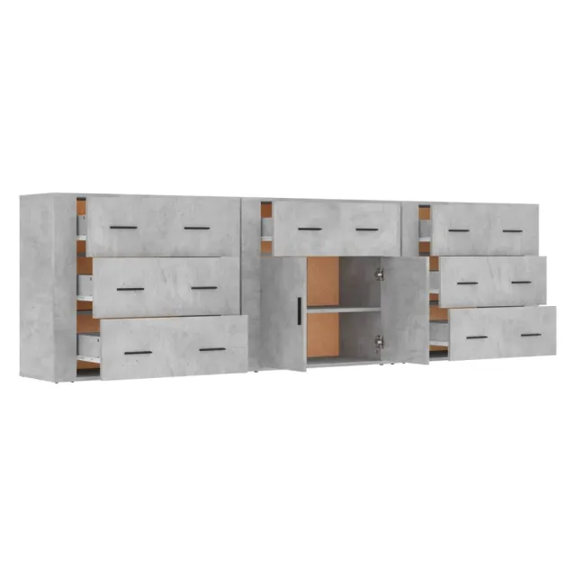 Buffets 3 pcs gris béton bois d'ingénierie