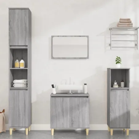 Ensemble de meubles de salle de bain 3 pcs Sonoma gris