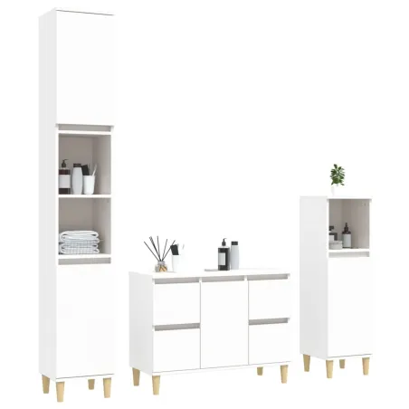 Ensemble de meubles salle de bain 3 pcs blanc bois d'ingénierie