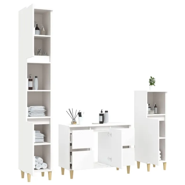 Ensemble de meubles salle de bain 3 pcs blanc bois d'ingénierie