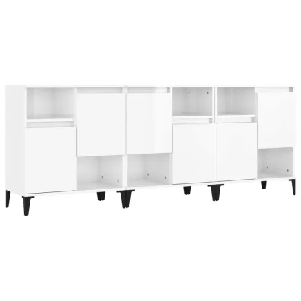 Buffets 3 pcs blanc brillant 60x35x70 cm bois d'ingénierie 2
