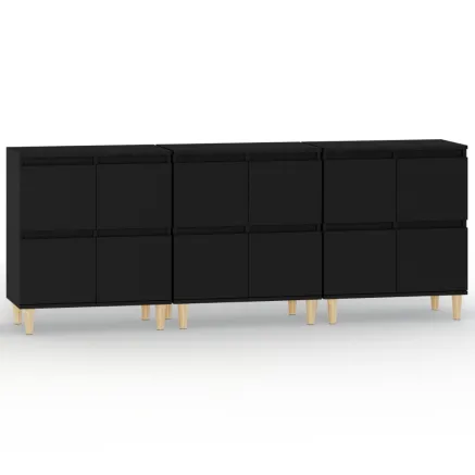 Buffets 3 pcs noir 60x35x70 cm bois d'ingénierie 2