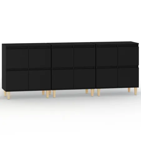 Buffets 3 pcs noir 60x35x70 cm bois d'ingénierie