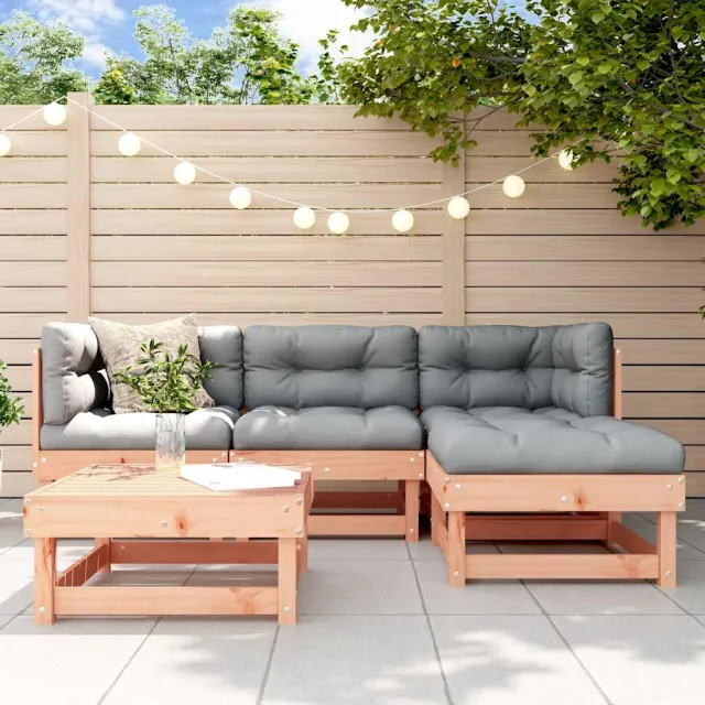 Salon de jardin 5 pcs avec coussins bois massif douglas