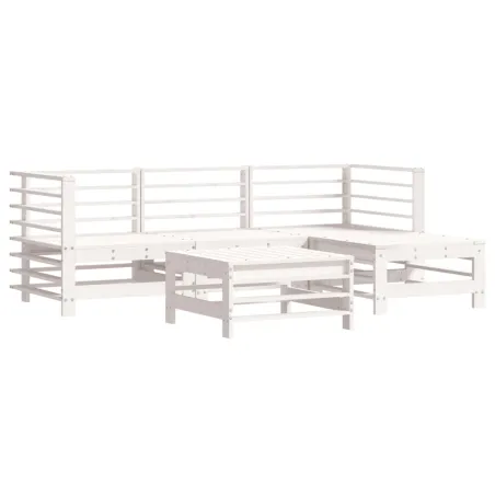 Salon de jardin 5 pcs avec coussins blanc bois massif