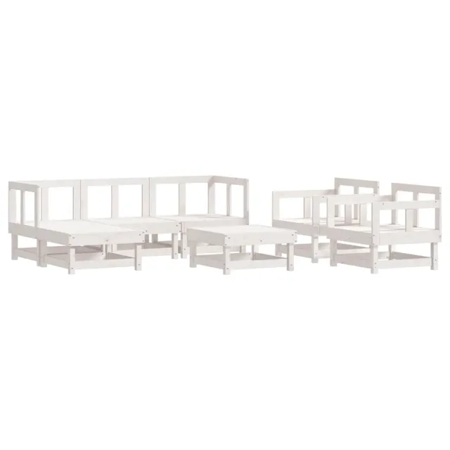 Salon de jardin 7 pcs avec coussins blanc bois massif