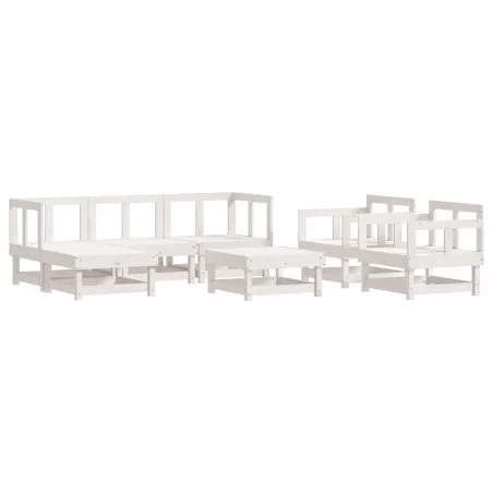 Salon de jardin 7 pcs avec coussins blanc bois massif