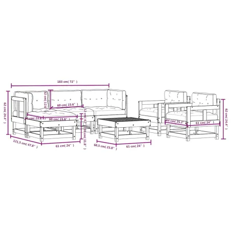 Salon de jardin 7 pcs avec coussins blanc bois massif