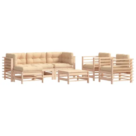 Salon de jardin 7 pcs avec coussins bois massif 2