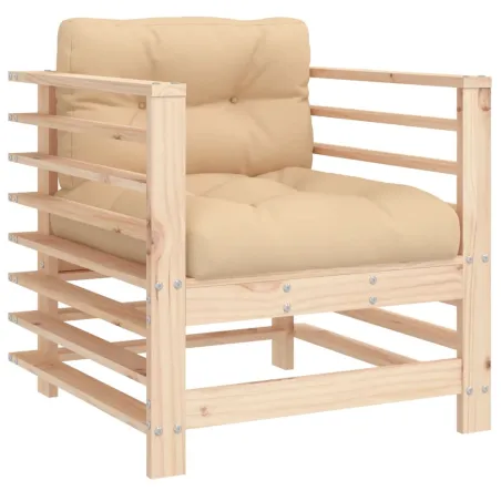 Salon de jardin 7 pcs avec coussins bois massif
