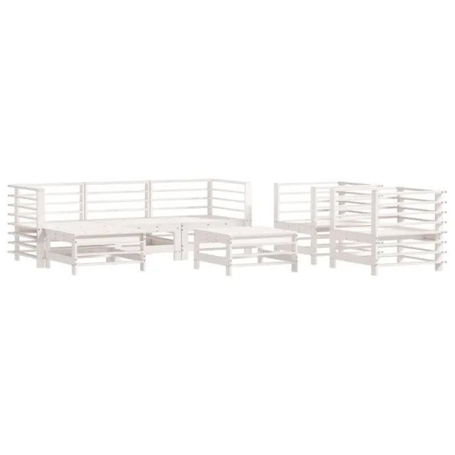 Salon de jardin 7 pcs avec coussins blanc bois massif