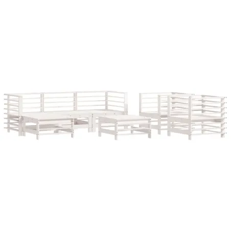 Salon de jardin 7 pcs avec coussins blanc bois massif