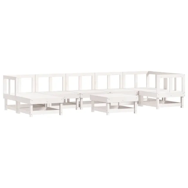 Salon de jardin 8 pcs avec coussins blanc bois massif