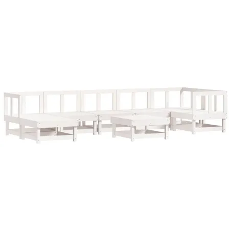 Salon de jardin 8 pcs avec coussins blanc bois massif
