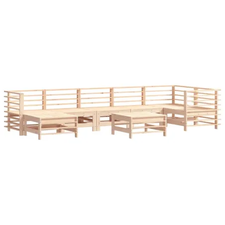 Salon de jardin 8 pcs avec coussins bois massif