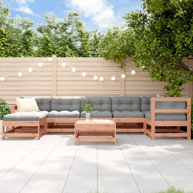 Salon de jardin 8 pcs avec coussins bois massif douglas