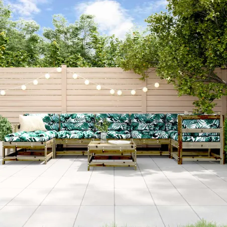 Salon de jardin 8 pcs avec coussins bois de pin imprégné