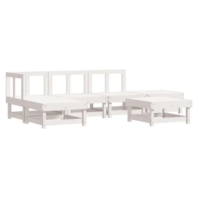 Salon de jardin 6 pcs avec coussins blanc bois massif