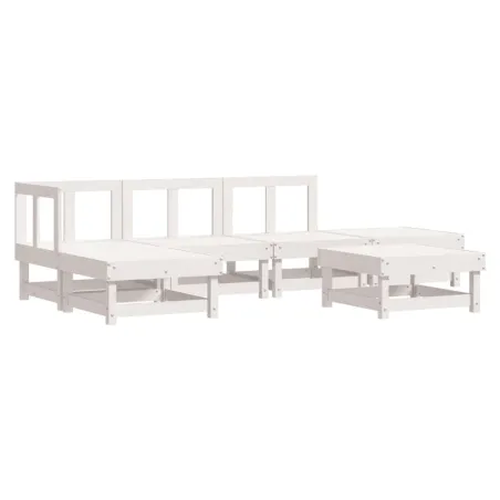 Salon de jardin 6 pcs avec coussins blanc bois massif