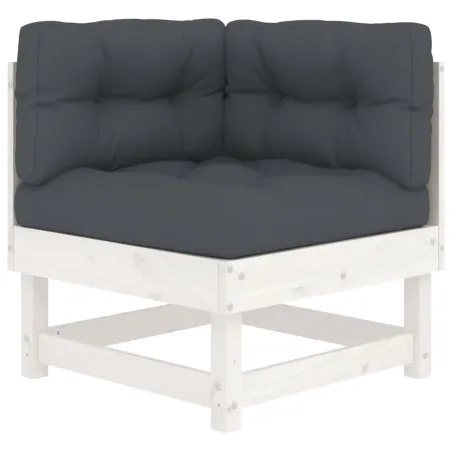 Salon de jardin 6 pcs avec coussins blanc bois massif