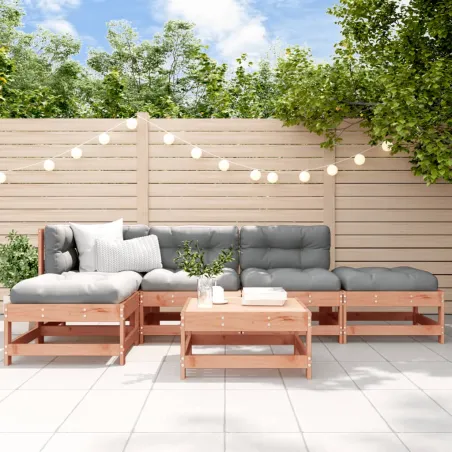 Salon de jardin 6 pcs avec coussins bois massif Douglas