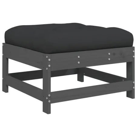 Salon de jardin 6 pcs avec coussins gris bois massif