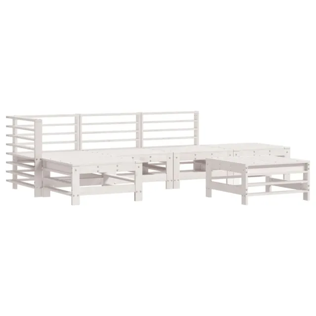 Salon de jardin 6 pcs avec coussins blanc bois massif