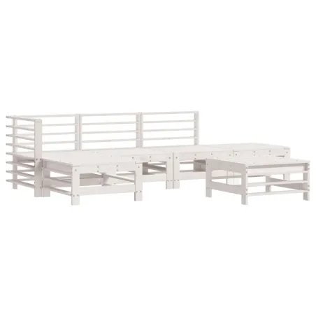 Salon de jardin 6 pcs avec coussins blanc bois massif