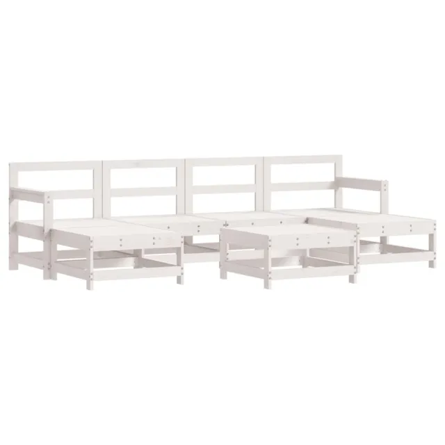 Salon de jardin 7 pcs avec coussins blanc bois massif