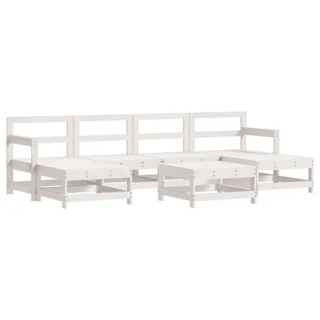 Salon de jardin 7 pcs avec coussins blanc bois massif