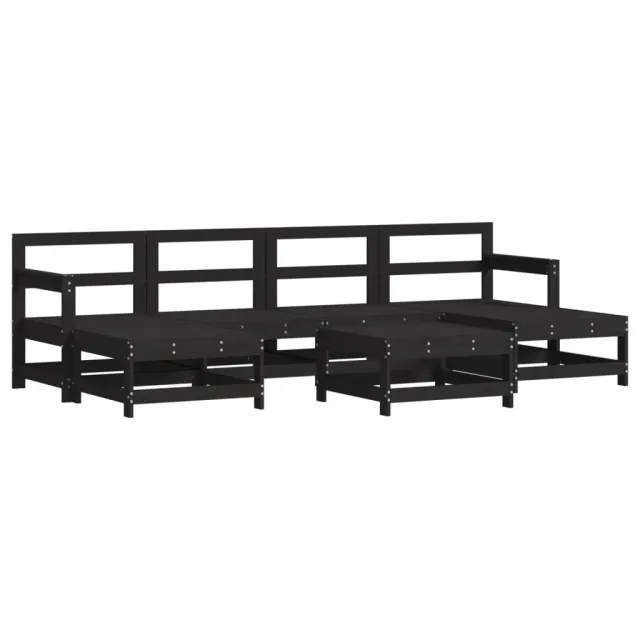 Salon de jardin 7 pcs avec coussins noir bois massif