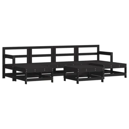 Salon de jardin 7 pcs avec coussins noir bois massif