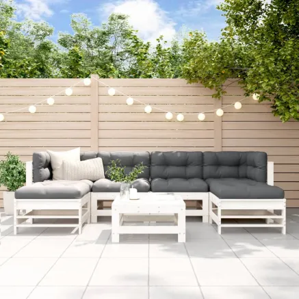 Salon de jardin 7 pcs avec coussins blanc bois massif