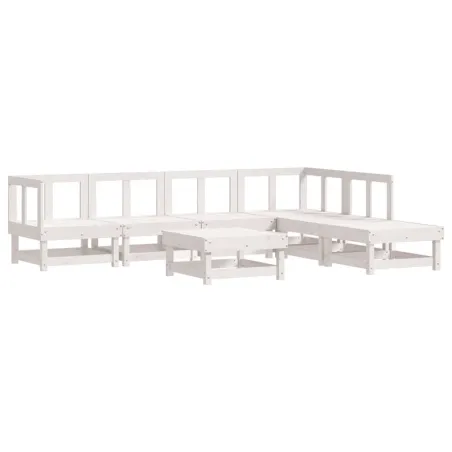 Salon de jardin 7 pcs avec coussins blanc bois massif