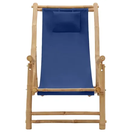 Chaise de terrasse Bambou et toile Bleu marine 2