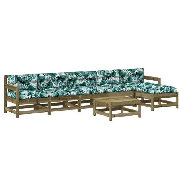 Salon de jardin 7 pcs avec coussins bois de pin imprégné