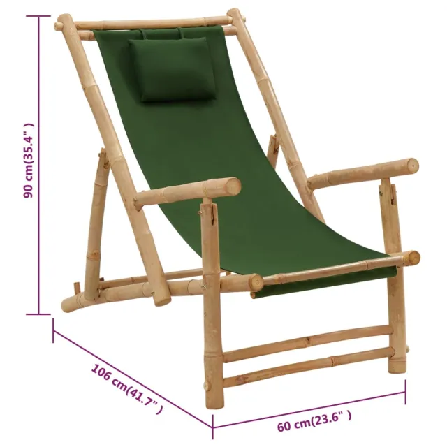 Chaise de terrasse Bambou et toile Vert