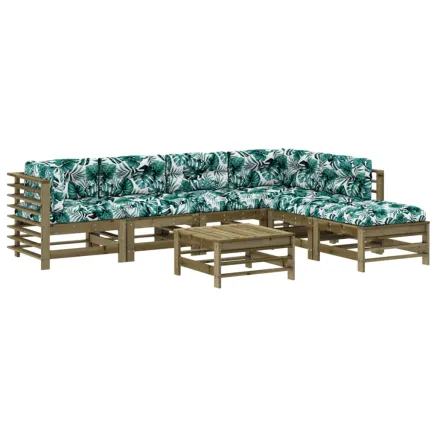 Salon de jardin 7 pcs avec coussins bois de pin imprégné 2