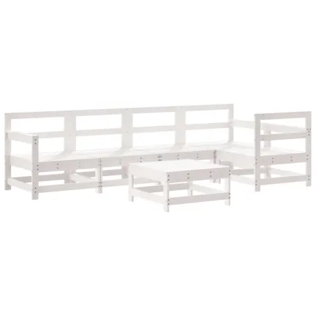 Salon de jardin 6 pcs avec coussins blanc bois massif