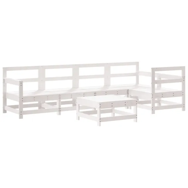 Salon de jardin 6 pcs avec coussins blanc bois massif